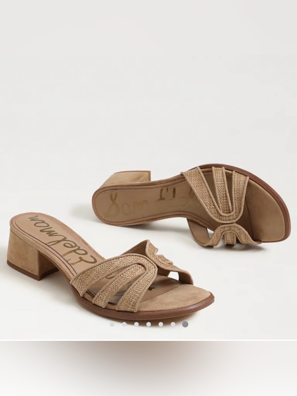 Sam Edelman Farrin Block Heel Slide Sandal Buff Tan Faux Raffia/Suede Sz 8 new